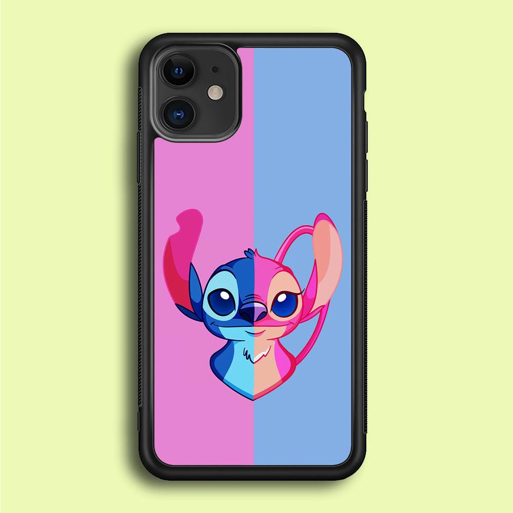 Stitch and Angel Pink Blue iPhone 12 Mini Case-Rubber / Black (2D Case)-Xtracase