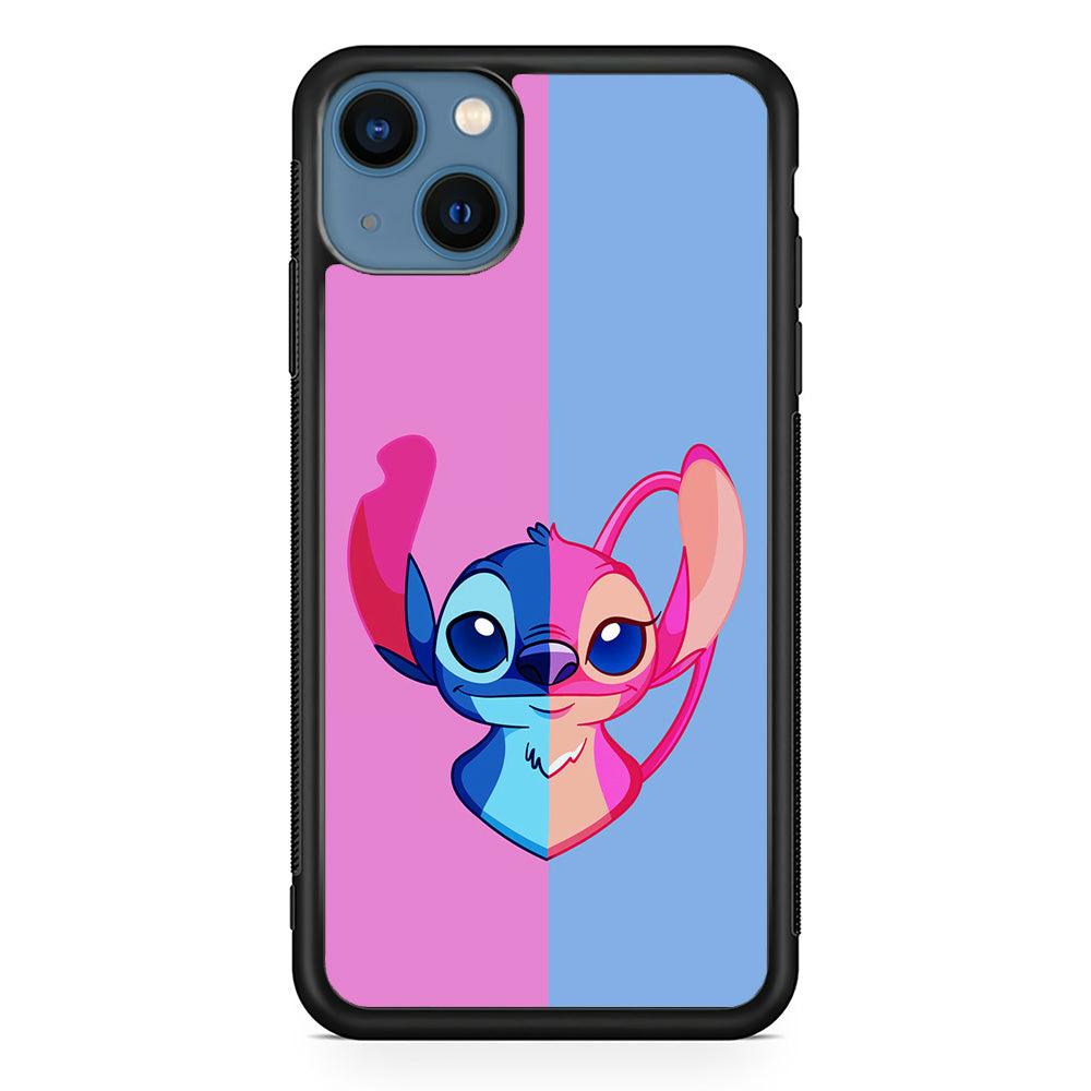 Stitch and Angel Pink Blue iPhone 13 Pro Case-Rubber / Black (2D Case)-Xtracase