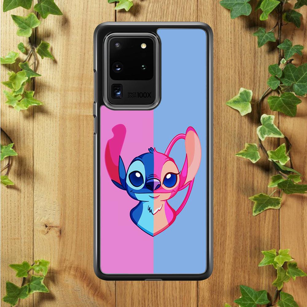 Stitch and Angel Pink Blue Samsung Galaxy S20 Ultra Case-Rubber / Black (2D Case)-Xtracase
