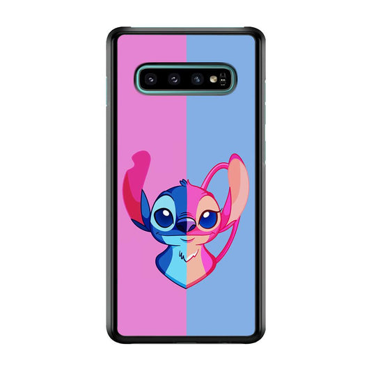 Stitch and Angel Pink Blue Samsung Galaxy S10 Case-Rubber / Black (2D Case)-Xtracase