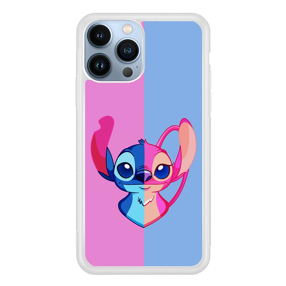 Stitch and Angel Pink Blue iPhone 13 Pro Max Case-Rubber / White (2D Case)-Xtracase