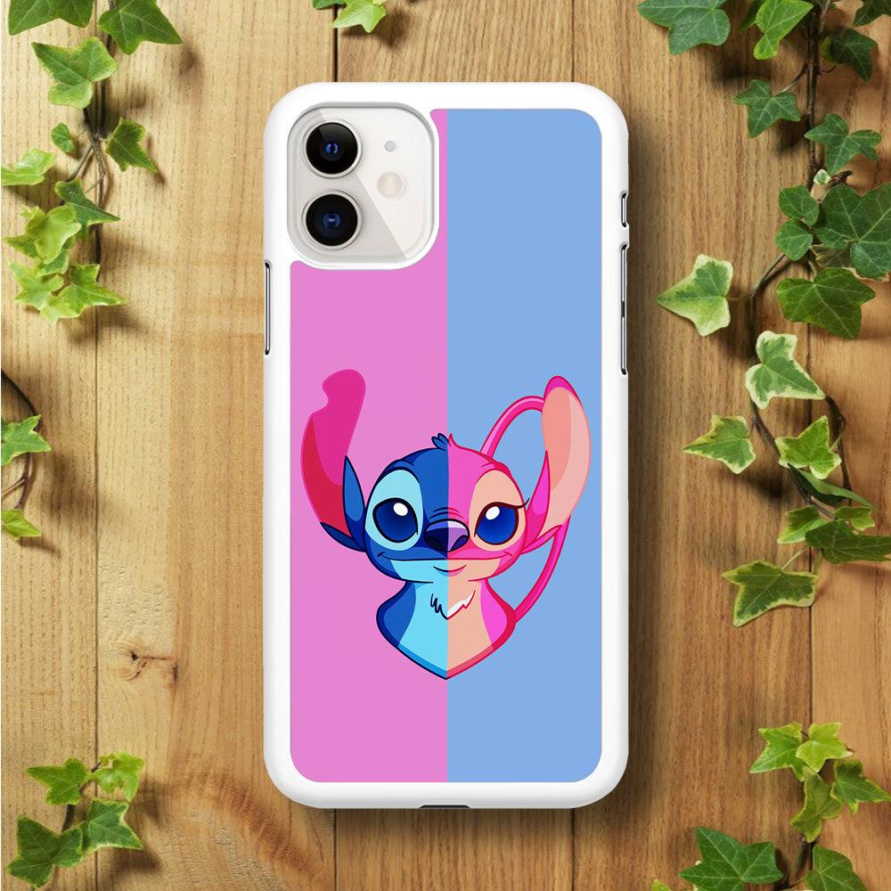 Stitch and Angel Pink Blue iPhone 11 Case-Rubber / White (2D Case)-Xtracase