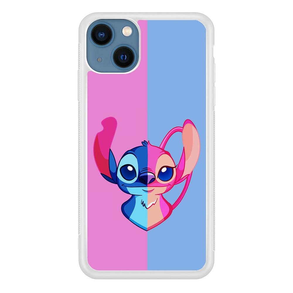 Stitch and Angel Pink Blue iPhone 13 Case-Rubber / White (2D Case)-Xtracase