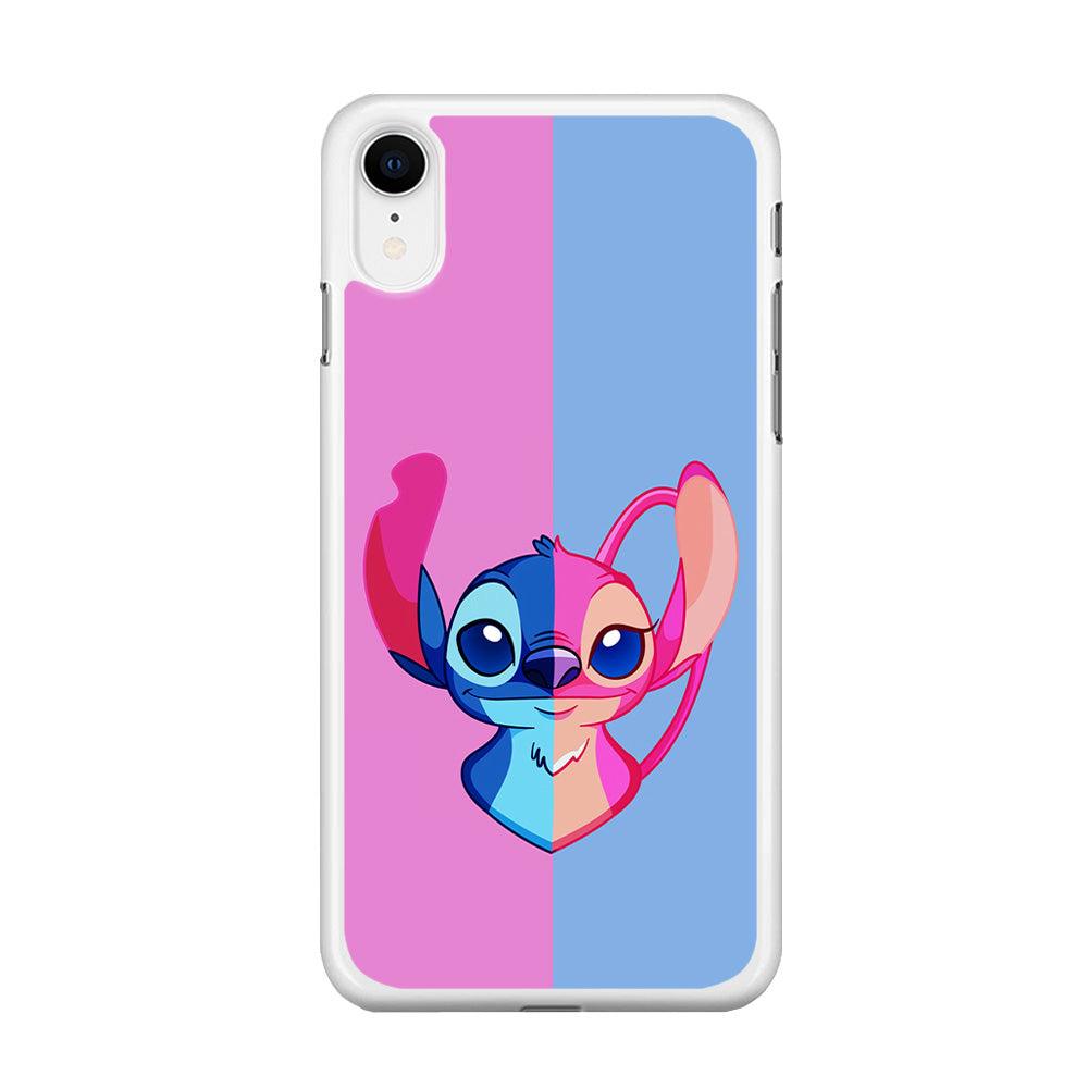 Stitch and Angel Pink Blue iPhone XR Case-Rubber / White (2D Case)-Xtracase