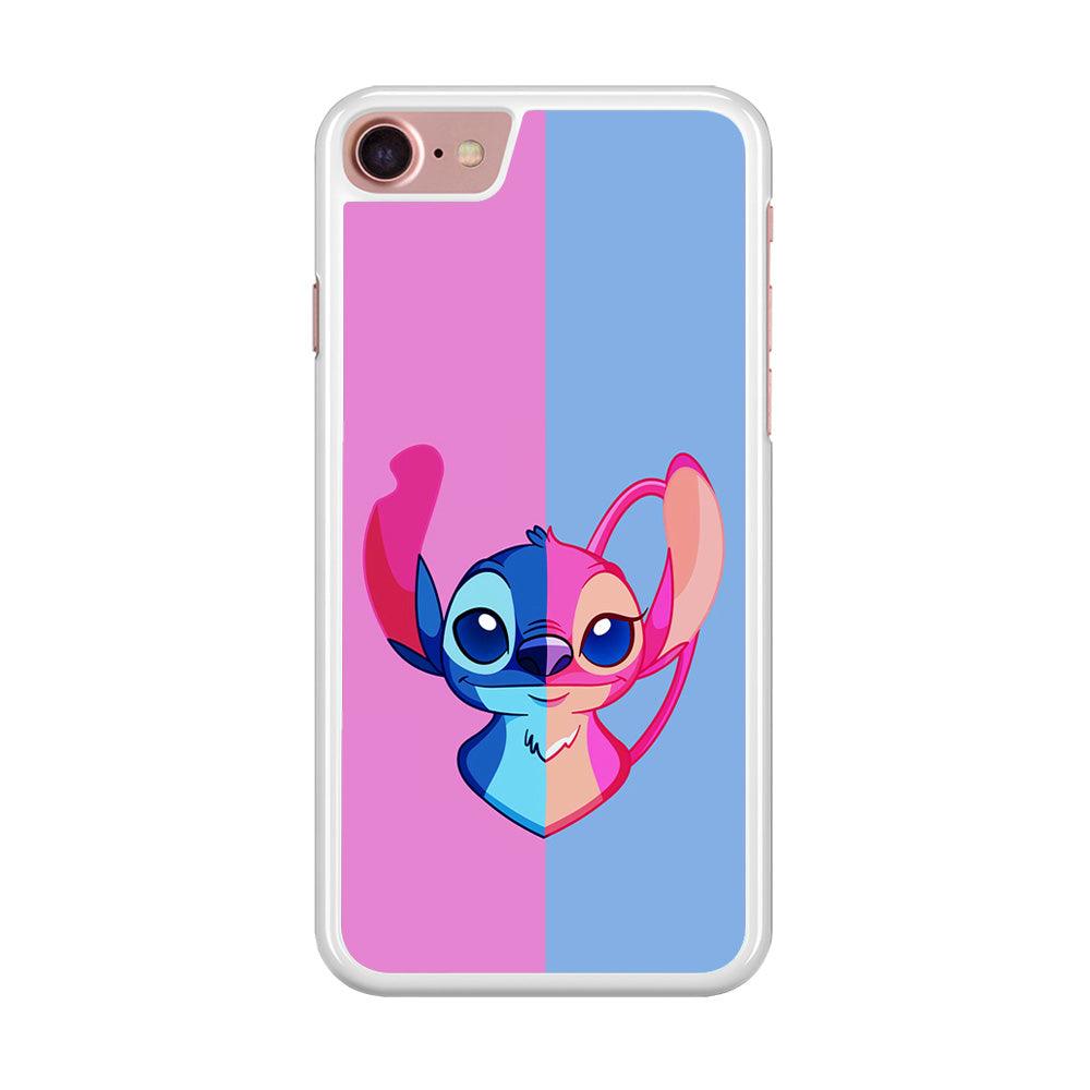 Stitch and Angel Pink Blue iPhone SE 2020 Case-Rubber / White (2D Case)-Xtracase