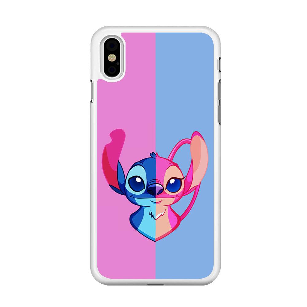 Stitch and Angel Pink Blue iPhone Xs Max Case-Rubber / White (2D Case)-Xtracase