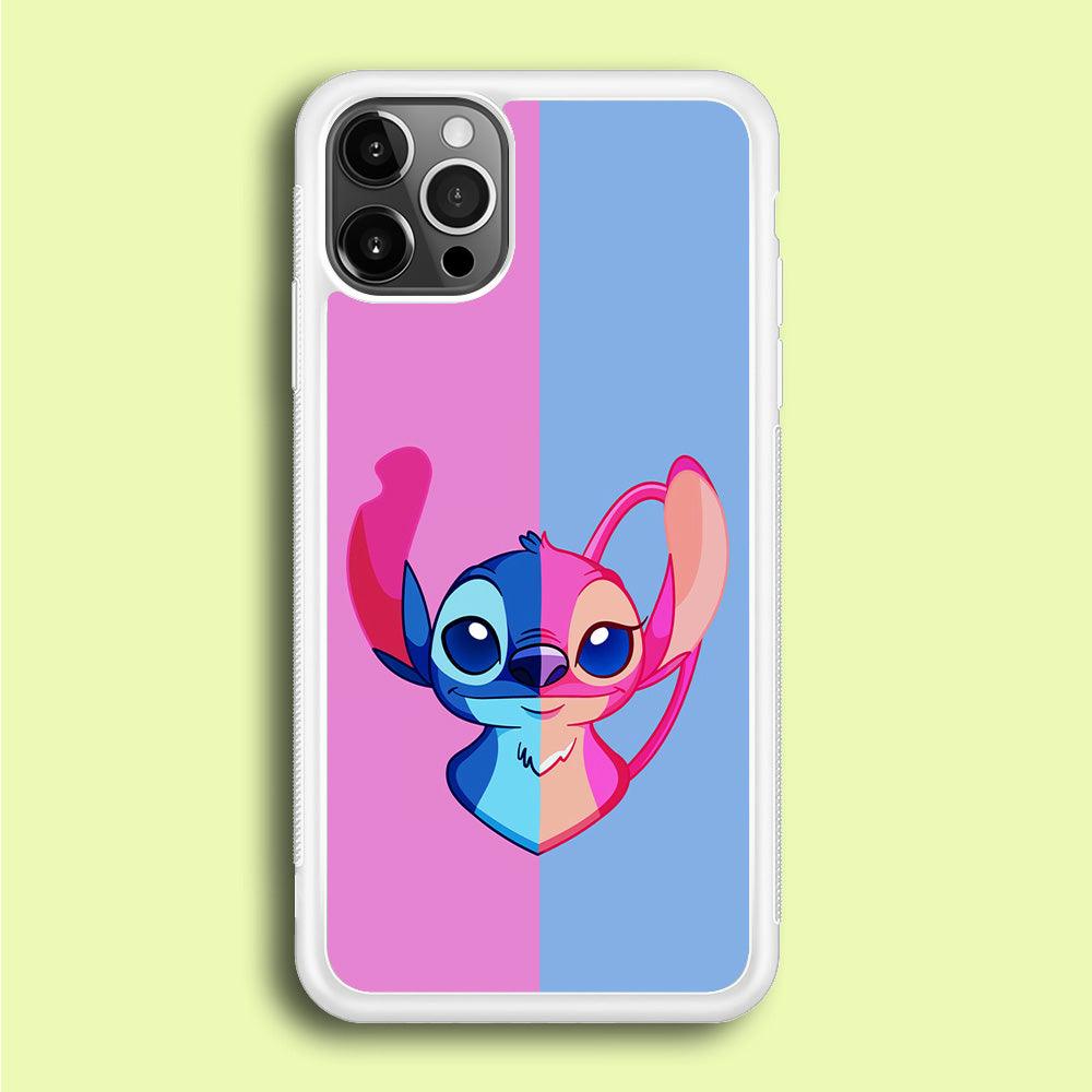 Stitch and Angel Pink Blue iPhone 12 Pro Max Case-Rubber / White (2D Case)-Xtracase