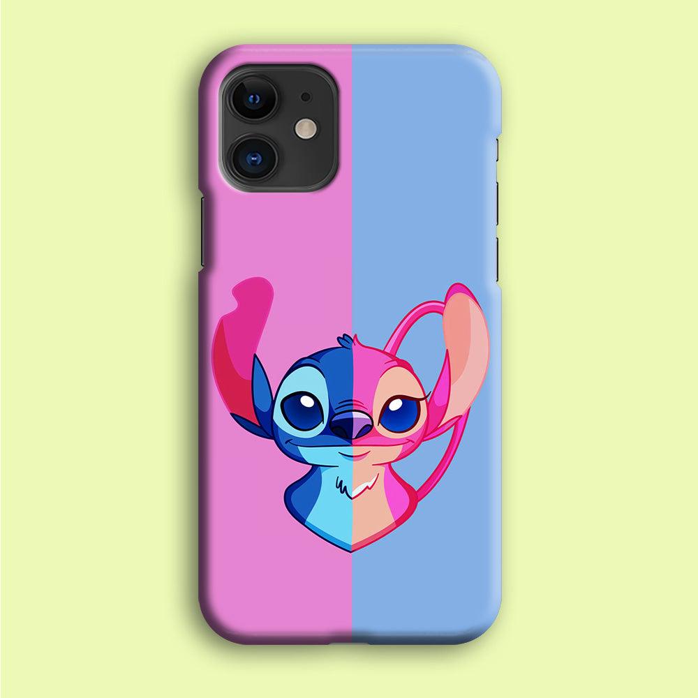 Stitch and Angel Pink Blue iPhone 12 Mini Case-Plastic / Full Wrap (3D Case)-Xtracase
