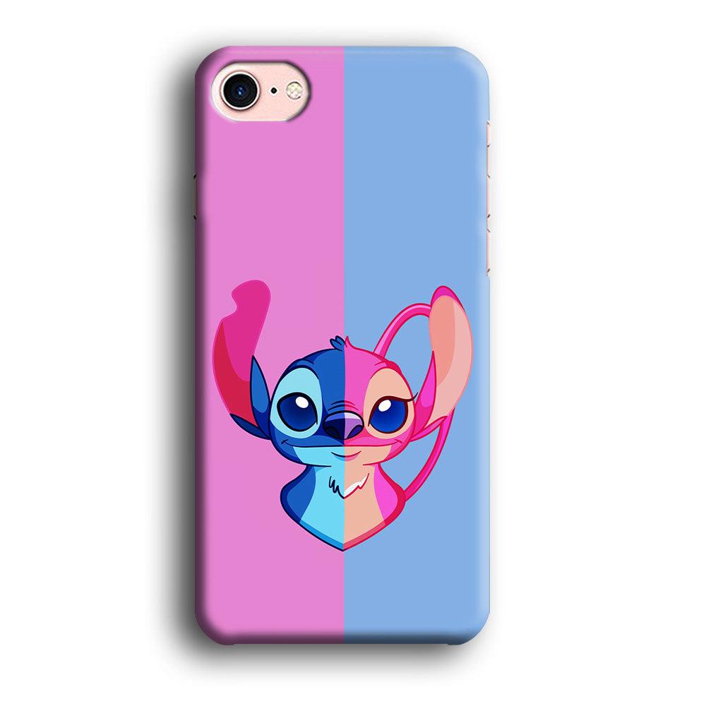 Stitch and Angel Pink Blue iPhone SE 2020 Case-Plastic / Full Wrap (3D Case)-Xtracase