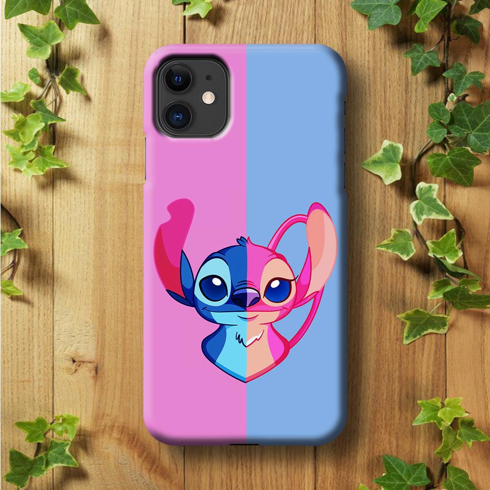 Stitch and Angel Pink Blue iPhone 11 Case-Plastic / Full Wrap (3D Case)-Xtracase