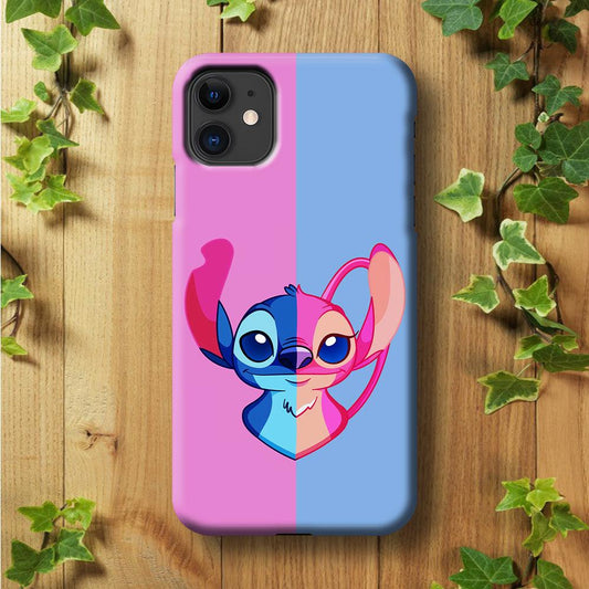 Stitch and Angel Pink Blue iPhone 11 Case-Plastic / Full Wrap (3D Case)-Xtracase
