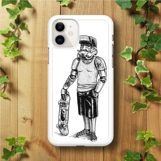 Stormtrooper Skateboard Star Wars iPhone 11 Case-Rubber / White (2D Case)-Xtracase