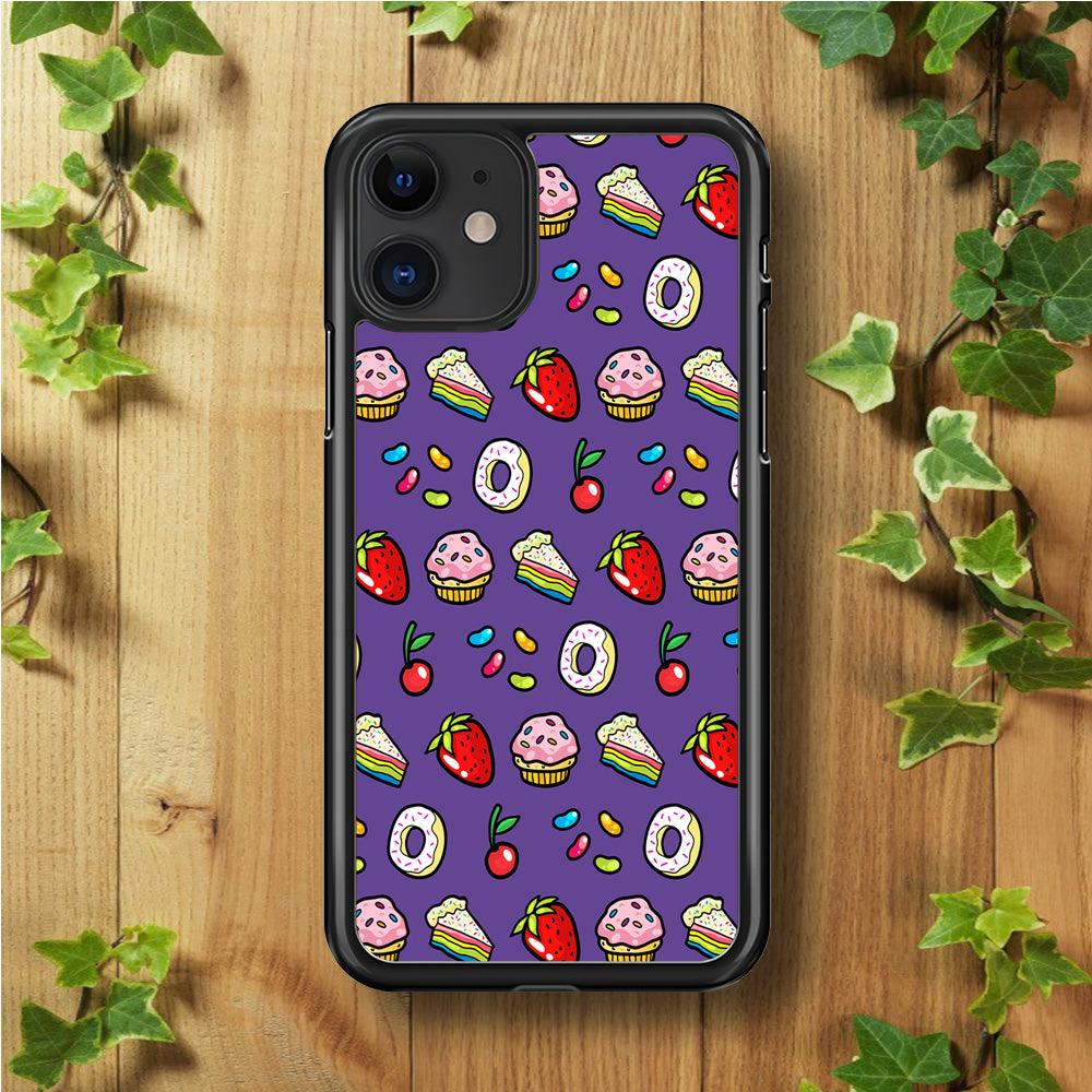Sweet Cake Doodle Purple iPhone 11 Case-Rubber / Black (2D Case)-Xtracase