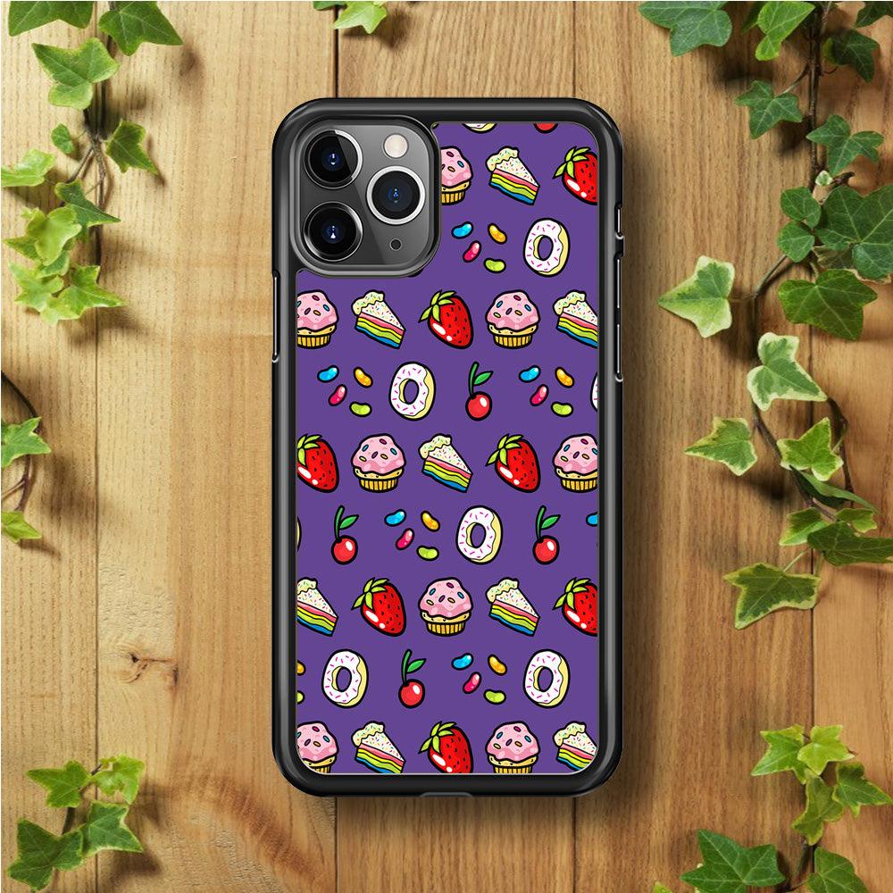 Sweet Cake Doodle Purple iPhone 11 Pro Case-Rubber / Black (2D Case)-Xtracase