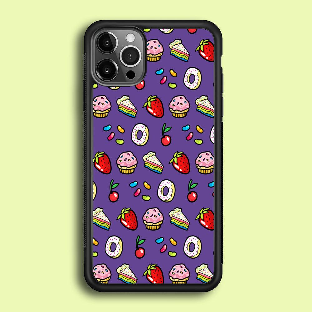 Sweet Cake Doodle Purple iPhone 12 Pro Case-Rubber / Black (2D Case)-Xtracase