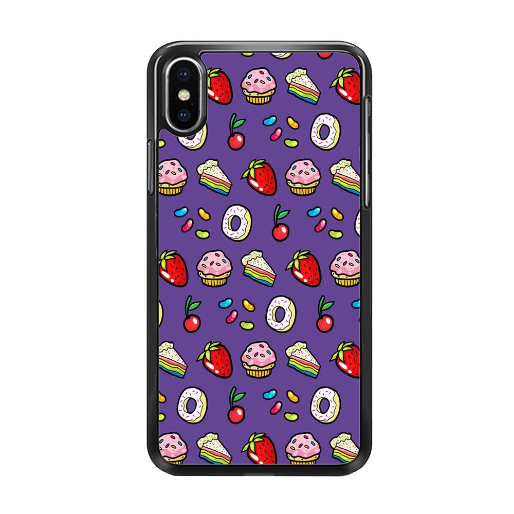 Sweet Cake Doodle Purple iPhone Xs Max Case-Rubber / Black (2D Case)-Xtracase