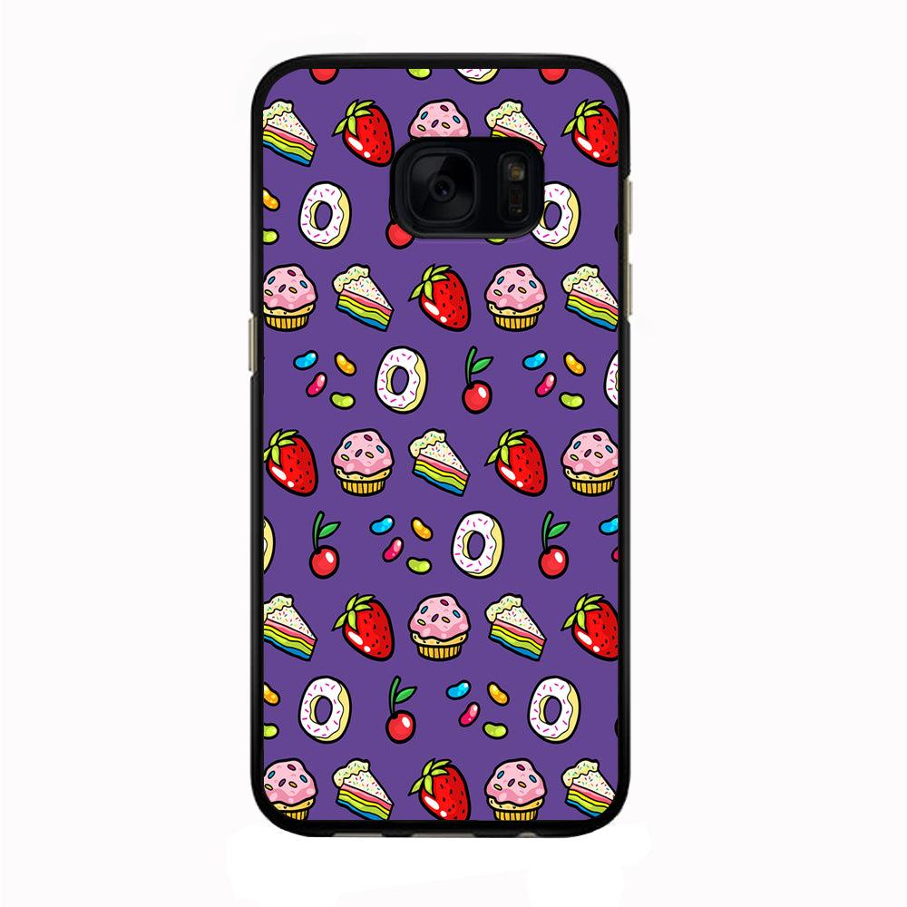 Sweet Cake Doodle Purple Samsung Galaxy S7 Edge Case-Rubber / Black (2D Case)-Xtracase