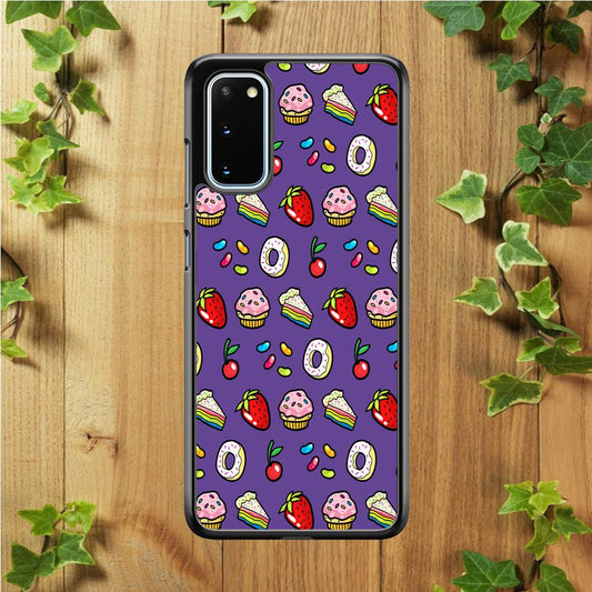 Sweet Cake Doodle Purple Samsung Galaxy S20 Case-Rubber / White (2D Case)-Xtracase