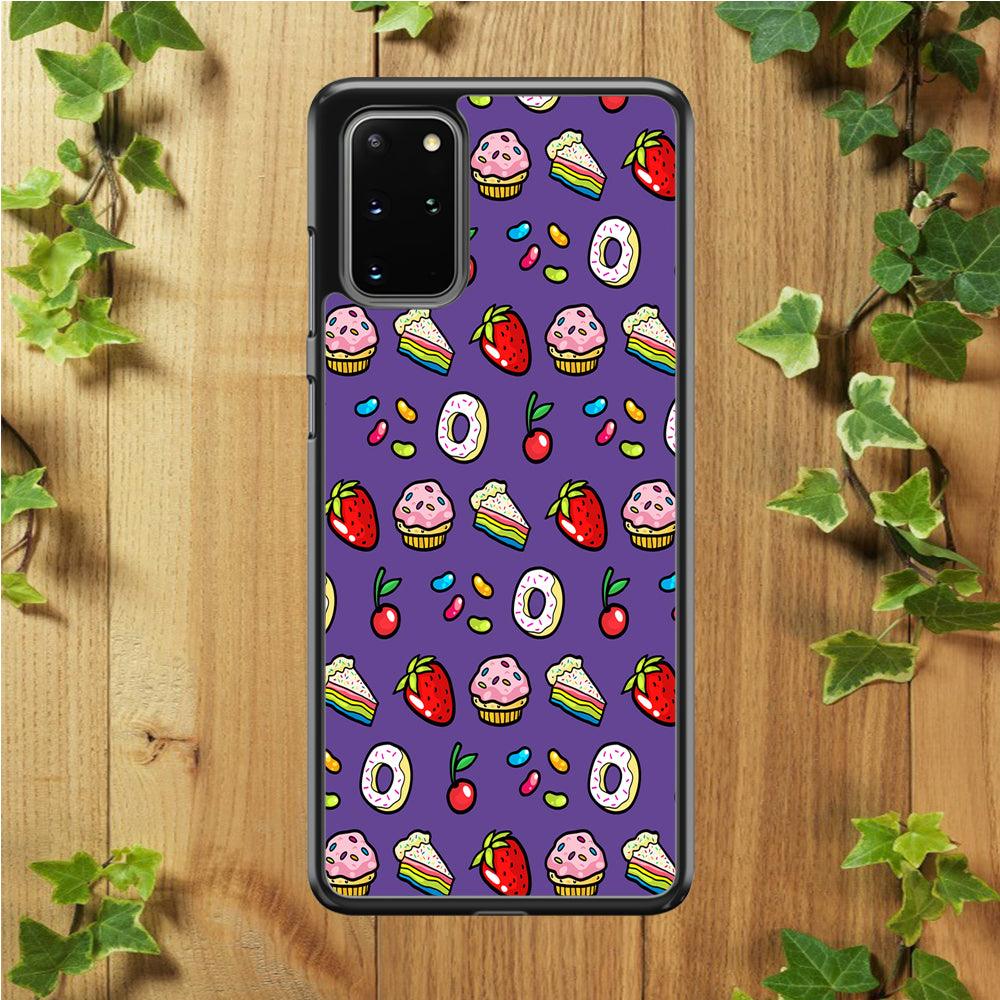Sweet Cake Doodle Purple Samsung Galaxy S20 Plus Case-Rubber / Black (2D Case)-Xtracase