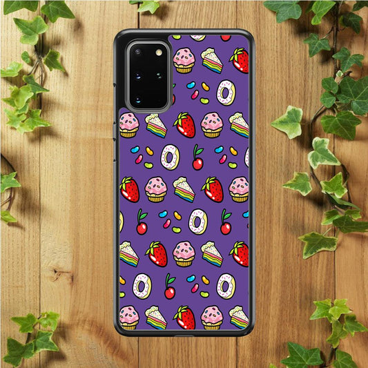 Sweet Cake Doodle Purple Samsung Galaxy S20 Plus Case-Rubber / Black (2D Case)-Xtracase