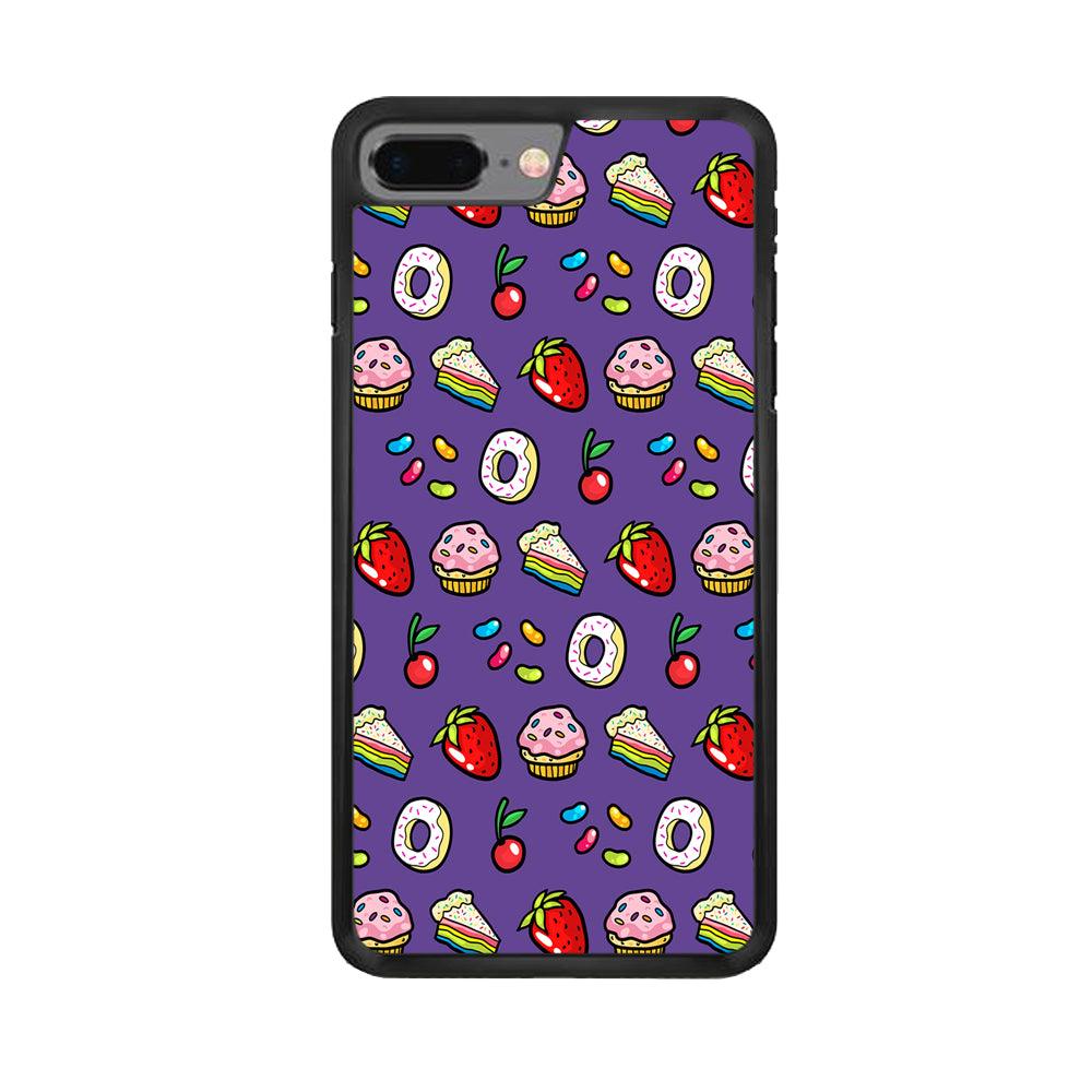 Sweet Cake Doodle Purple iPhone 7 Plus Case-Rubber / Black (2D Case)-Xtracase