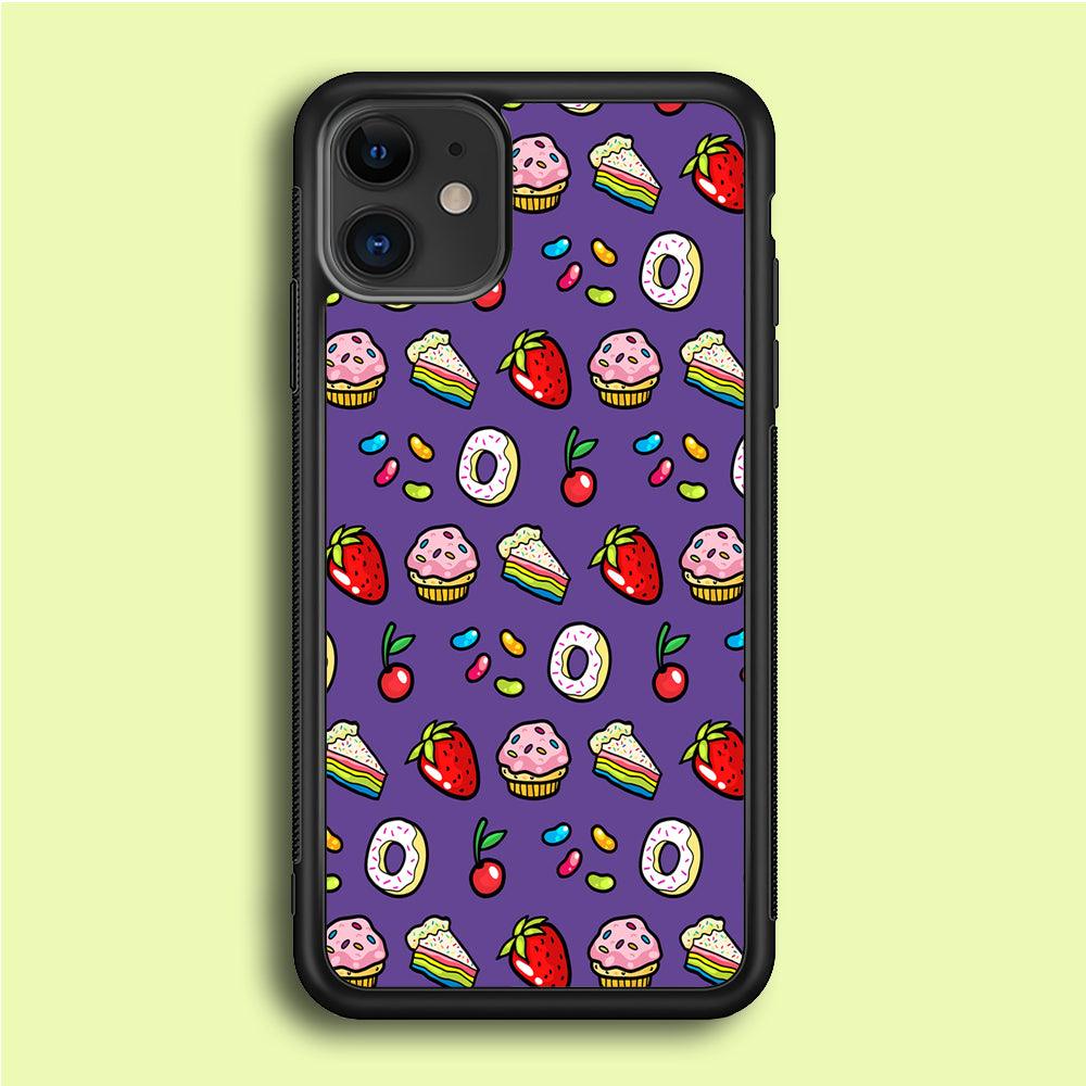 Sweet Cake Doodle Purple iPhone 12 Mini Case-Rubber / Black (2D Case)-Xtracase