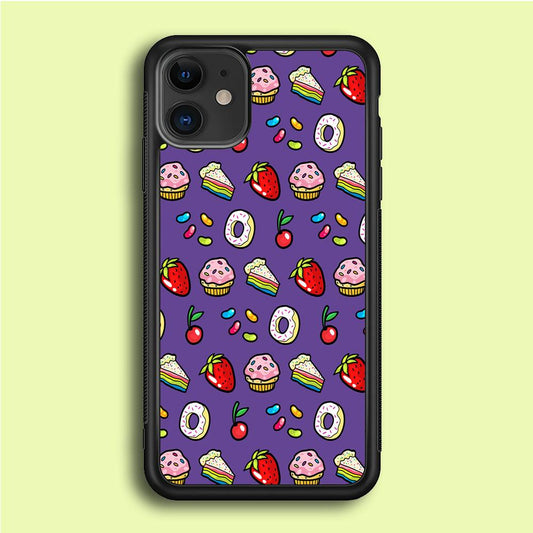 Sweet Cake Doodle Purple iPhone 12 Mini Case-Rubber / Black (2D Case)-Xtracase