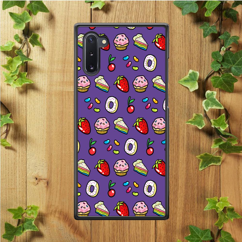 Sweet Cake Doodle Purple Samsung Galaxy Note 10 Case-Rubber / White (2D Case)-Xtracase