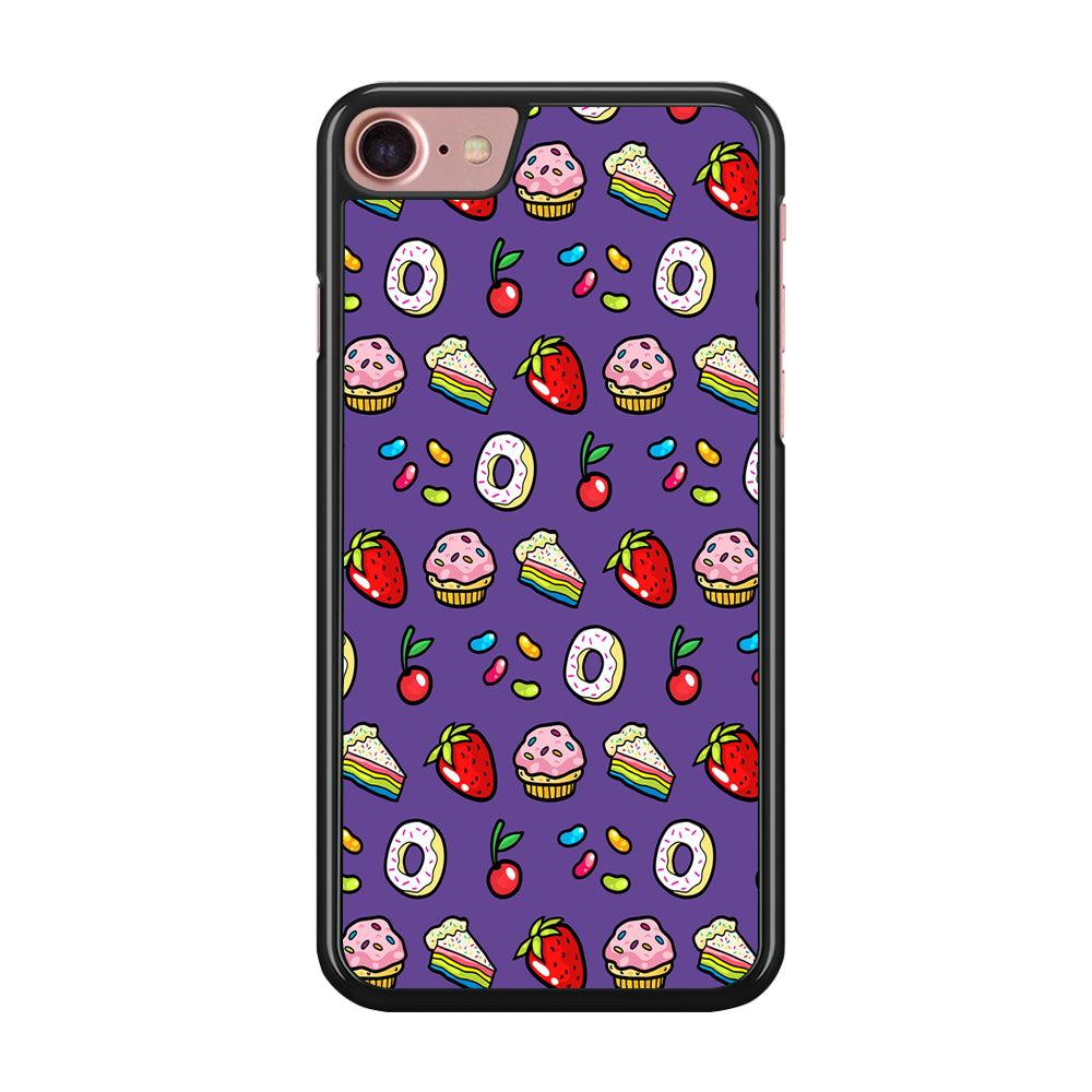 Sweet Cake Doodle Purple iPhone 8 Case-Rubber / Black (2D Case)-Xtracase