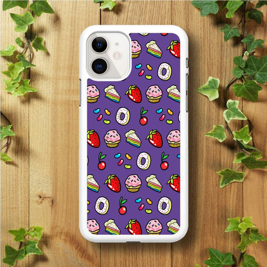 Sweet Cake Doodle Purple iPhone 11 Case-Rubber / White (2D Case)-Xtracase