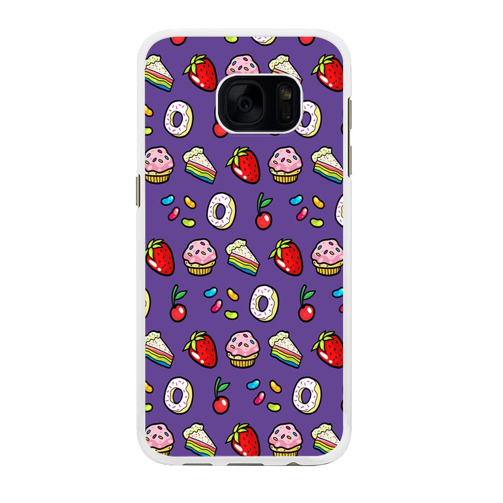 Sweet Cake Doodle Purple Samsung Galaxy S7 Edge Case-Rubber / White (2D Case)-Xtracase