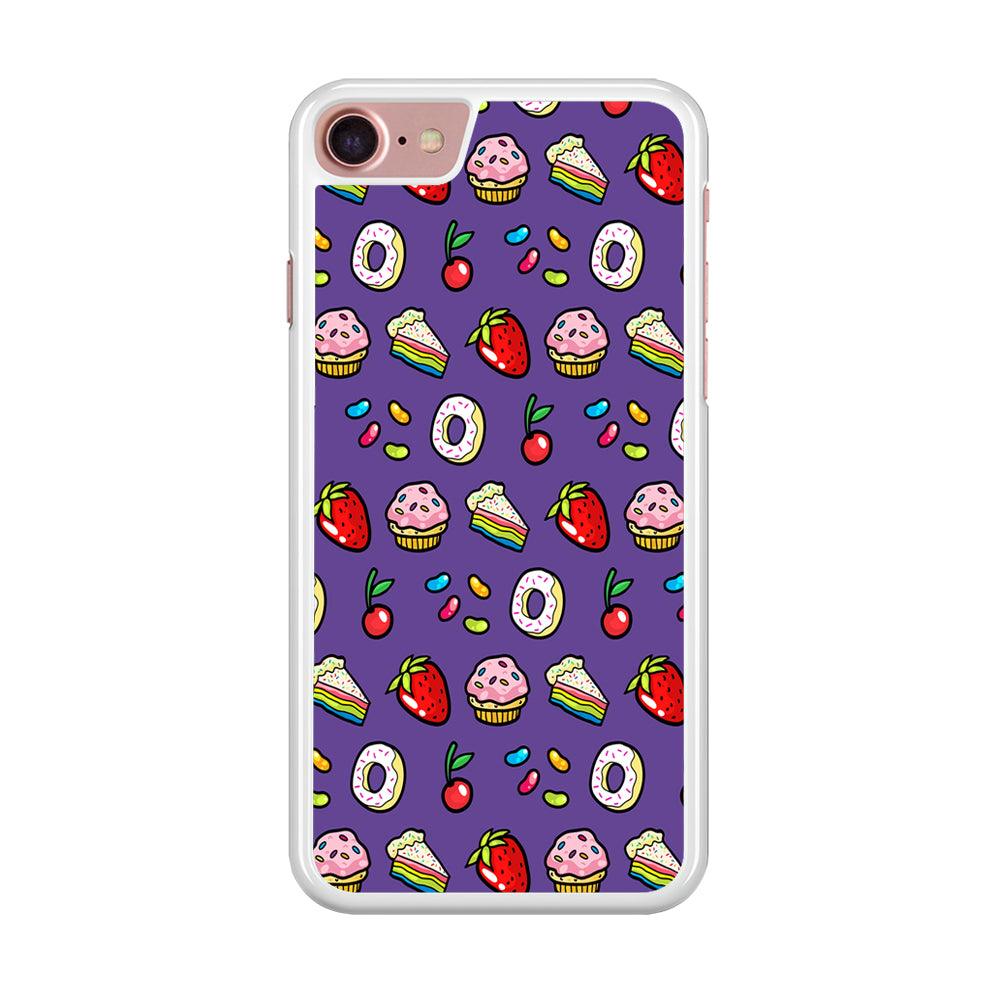 Sweet Cake Doodle Purple iPhone 8 Case-Rubber / White (2D Case)-Xtracase