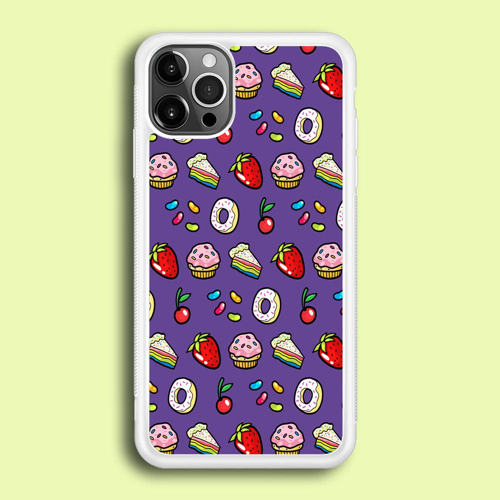 Sweet Cake Doodle Purple iPhone 12 Pro Case-Rubber / White (2D Case)-Xtracase