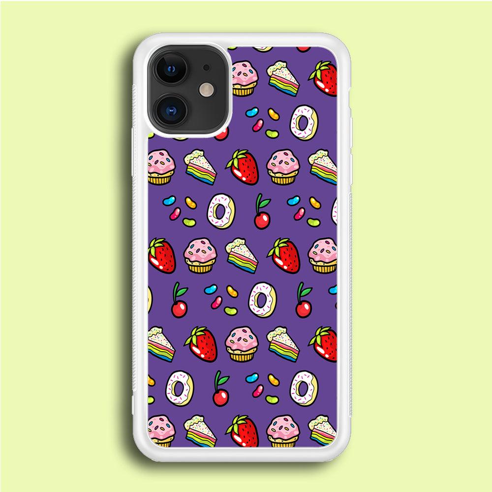 Sweet Cake Doodle Purple iPhone 12 Mini Case-Rubber / White (2D Case)-Xtracase