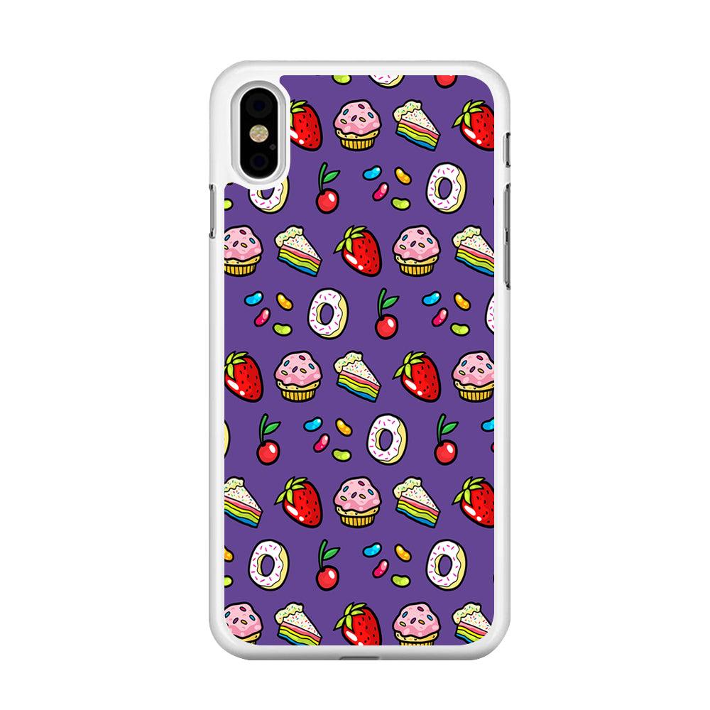Sweet Cake Doodle Purple iPhone Xs Max Case-Rubber / White (2D Case)-Xtracase