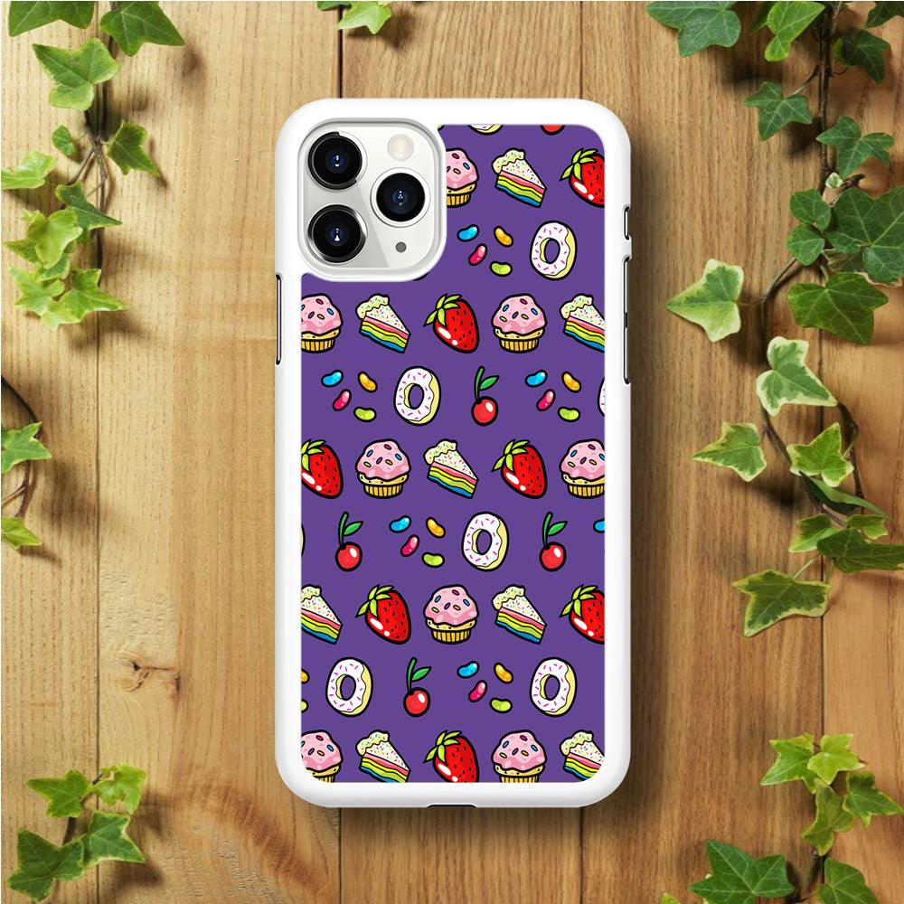 Sweet Cake Doodle Purple iPhone 11 Pro Case-Rubber / White (2D Case)-Xtracase