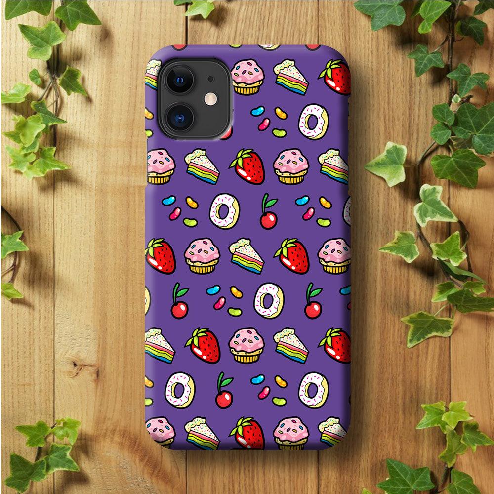 Sweet Cake Doodle Purple iPhone 11 Case-Plastic / Full Wrap (3D Case)-Xtracase