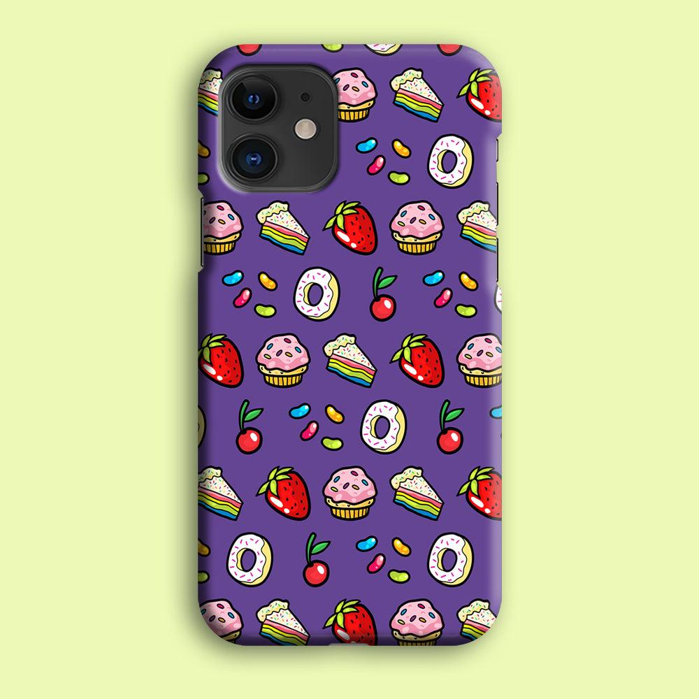 Sweet Cake Doodle Purple iPhone 12 Mini Case-Plastic / Full Wrap (3D Case)-Xtracase