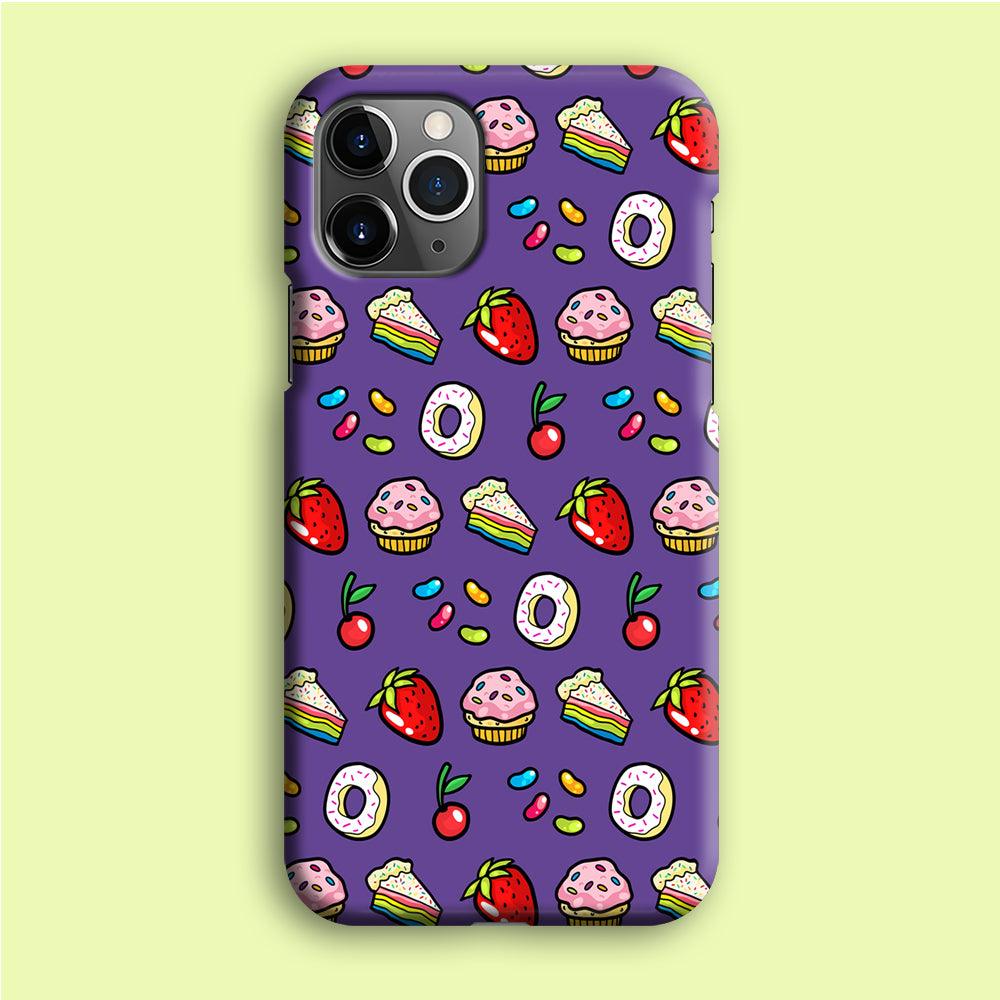 Sweet Cake Doodle Purple iPhone 12 Pro Case-Plastic / Full Wrap (3D Case)-Xtracase
