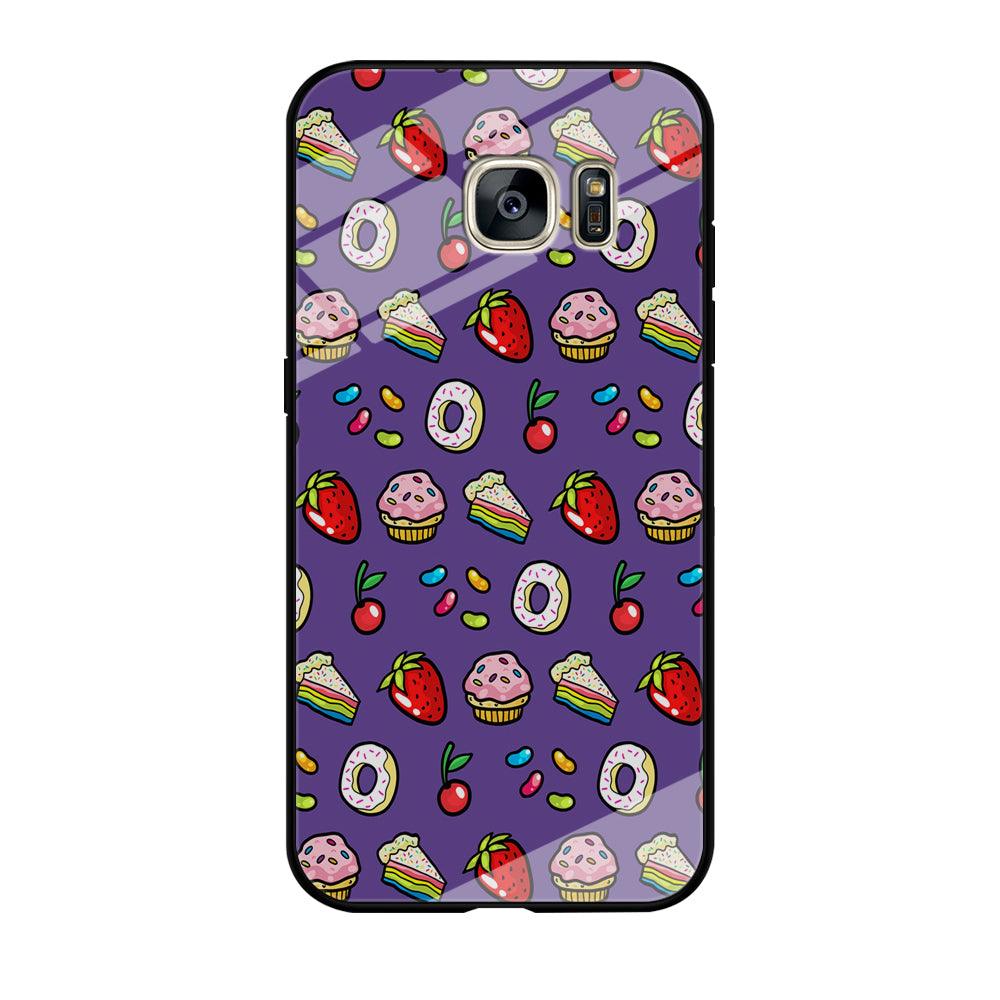 Sweet Cake Doodle Purple Samsung Galaxy S7 Edge Case-Tempered Glass Case-Xtracase