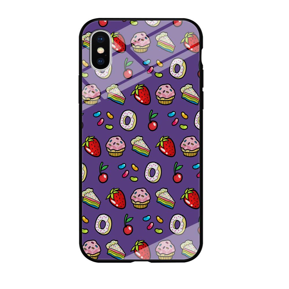 Sweet Cake Doodle Purple iPhone Xs Case-Tempered Glass Case-Xtracase
