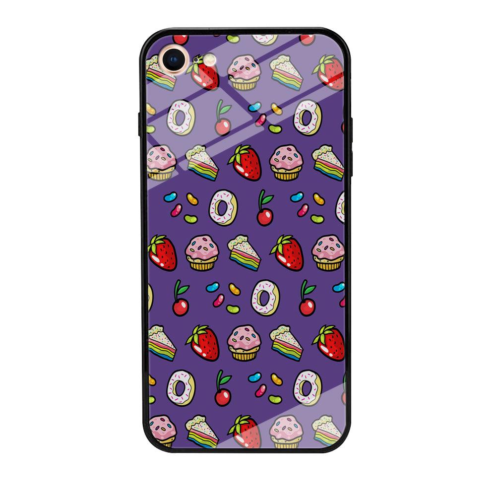 Sweet Cake Doodle Purple iPhone 8 Case-Tempered Glass Case-Xtracase