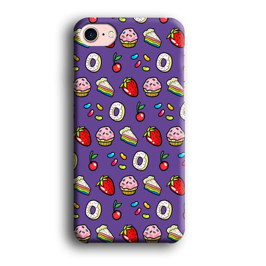 Sweet Cake Doodle Purple iPhone 8 Case-Plastic / Full Wrap (3D Case)-Xtracase