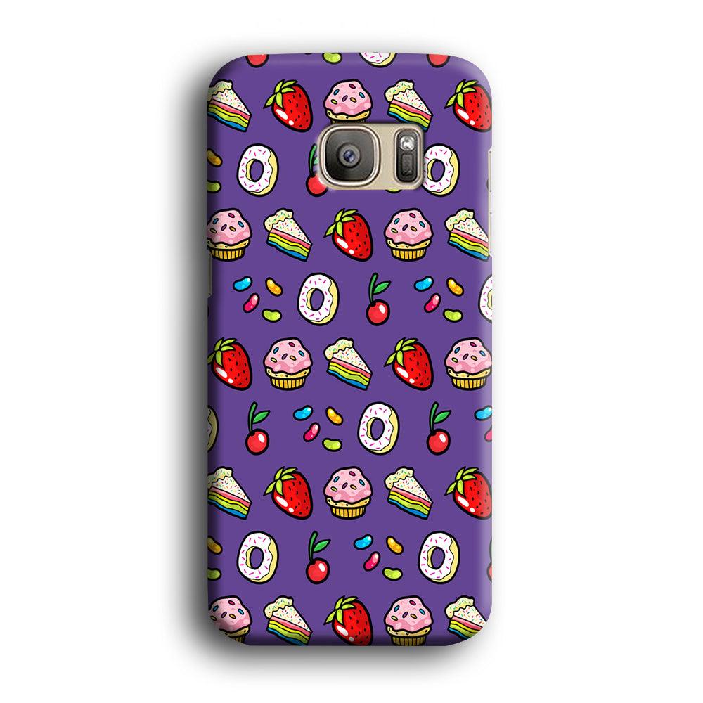 Sweet Cake Doodle Purple Samsung Galaxy S7 Edge Case-Plastic / Full Wrap (3D Case)-Xtracase