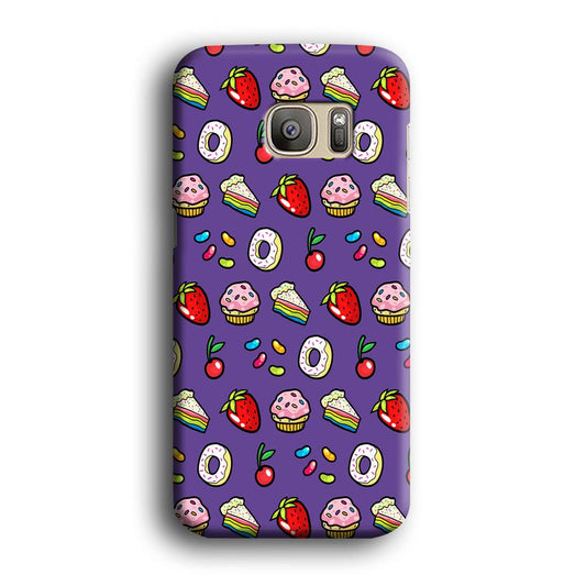 Sweet Cake Doodle Purple Samsung Galaxy S7 Edge Case-Plastic / Full Wrap (3D Case)-Xtracase