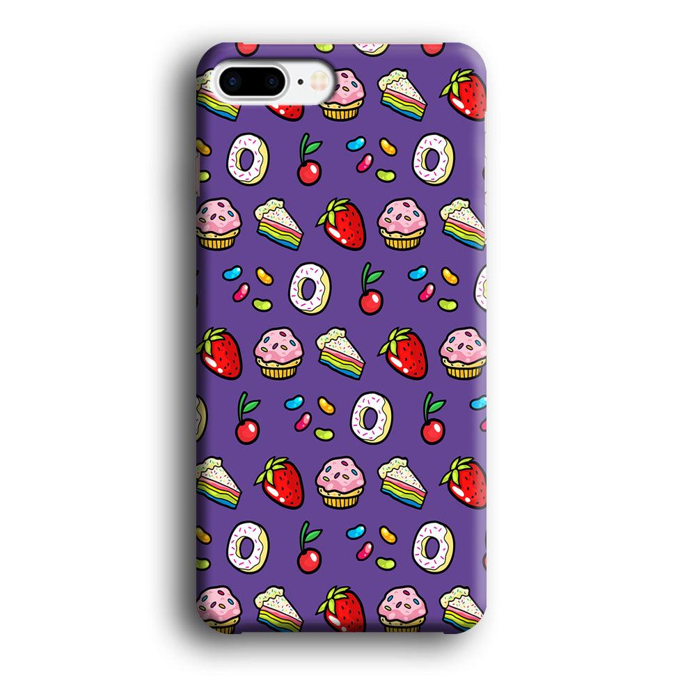 Sweet Cake Doodle Purple iPhone 8 Plus Case-Plastic / Full Wrap (3D Case)-Xtracase