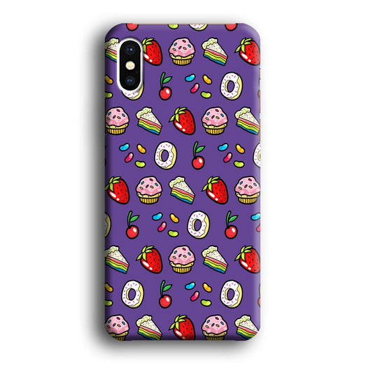 Sweet Cake Doodle Purple iPhone Xs Case-Plastic / Full Wrap (3D Case)-Xtracase