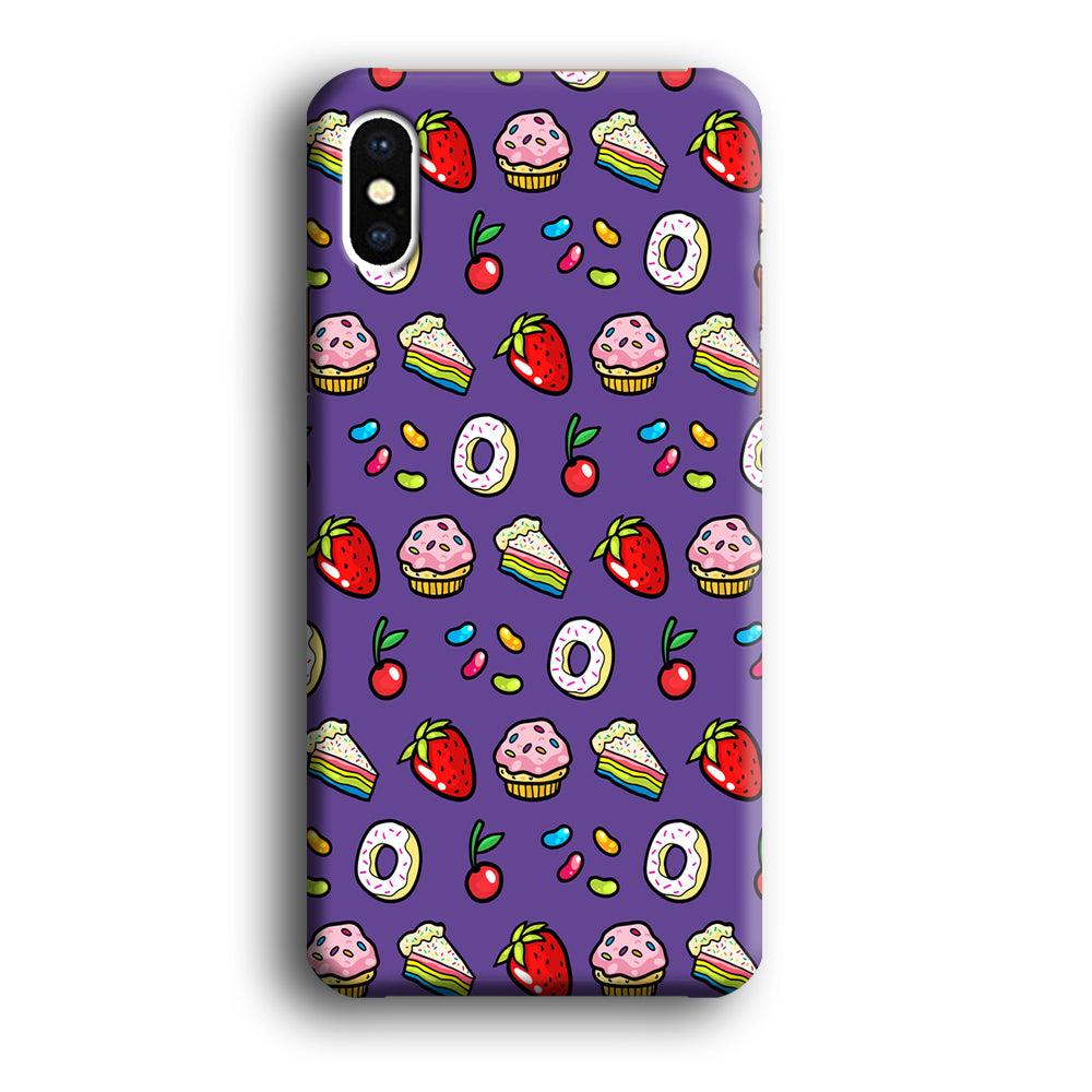Sweet Cake Doodle Purple iPhone X Case-Plastic / Full Wrap (3D Case)-Xtracase