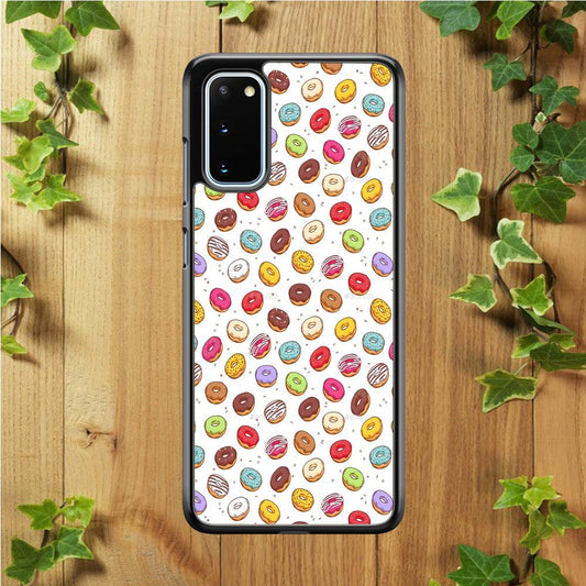 Sweet Donuts Pattern 001 Samsung Galaxy S20 Case-Rubber / White (2D Case)-Xtracase