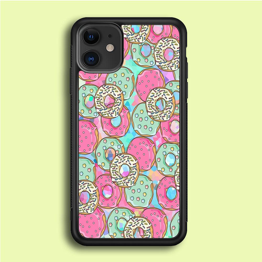 Sweet Donuts Pattern 002 iPhone 12 Case-Rubber / Black (2D Case)-Xtracase